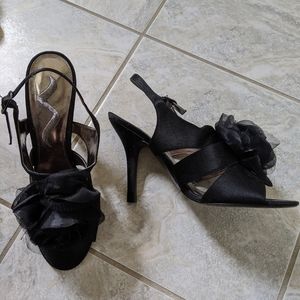 Nina Black Flower Strappy Heels